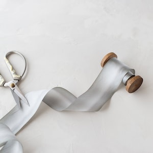 Silver Gray Variegated Bias-Cut Silk Charmeuse Ribbon: Hand-Dyed, Raw Edge • 1/2&quot; • 5/8&quot; • 1&quot; •  1.5&quot; • 2.5&quot;