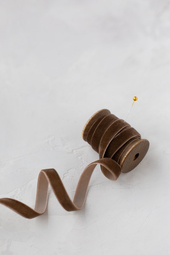 Coffee Brown Velvet Ribbon • 1/4