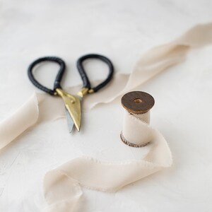 Deep Beige Crepe de Chine Silk Ribbon: Hand-Dyed, Frayed Edge • 5/8&quot; • 1.25&quot; • 2&quot;
