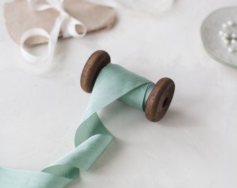 Seafoam Jade Hand-Dyed Habutai Silk Ribbon • 1/4" • 1/2" • 1.25"
