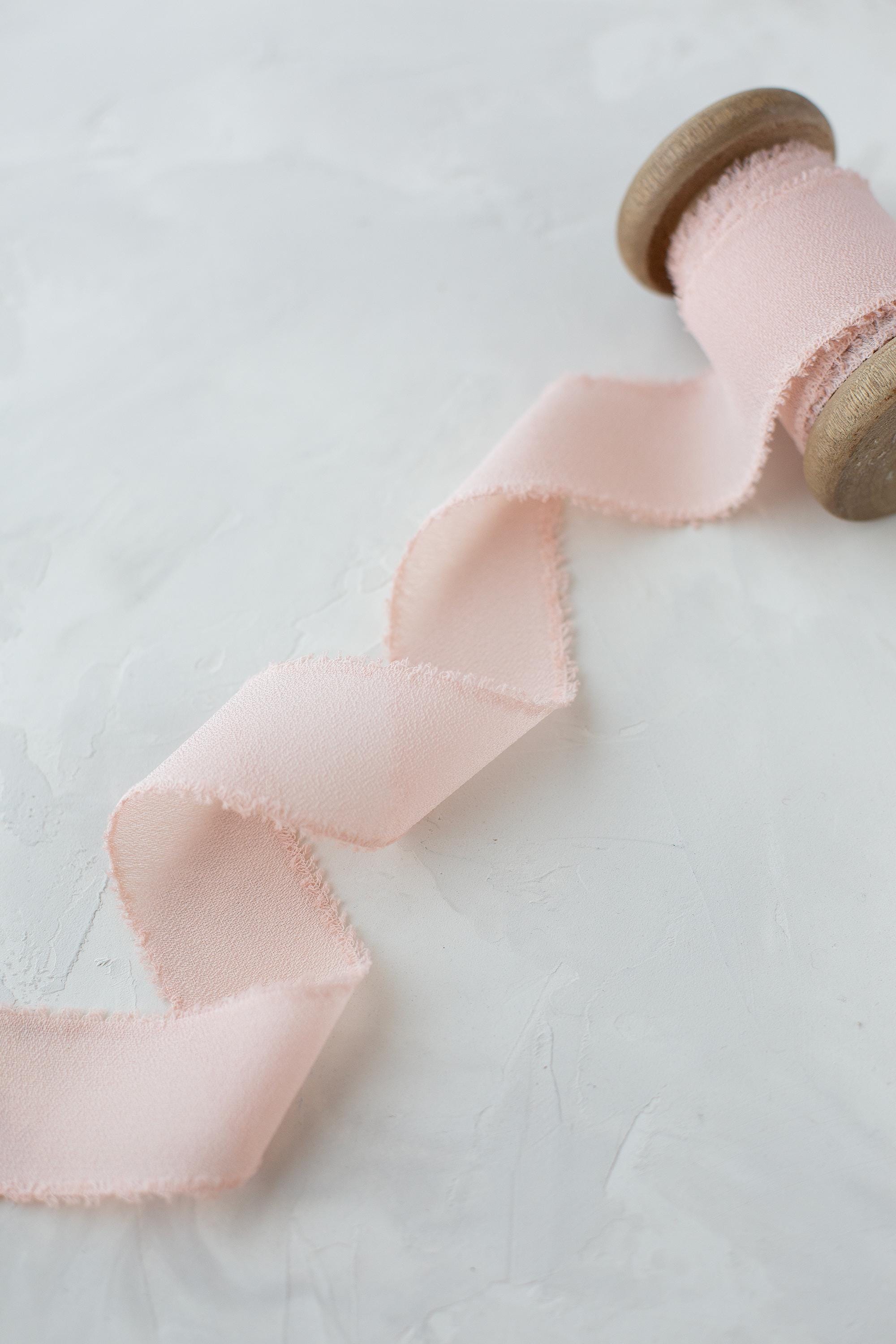 Powder Pink Frayed Fringe Edge Italian Faux Silk Chiffon
