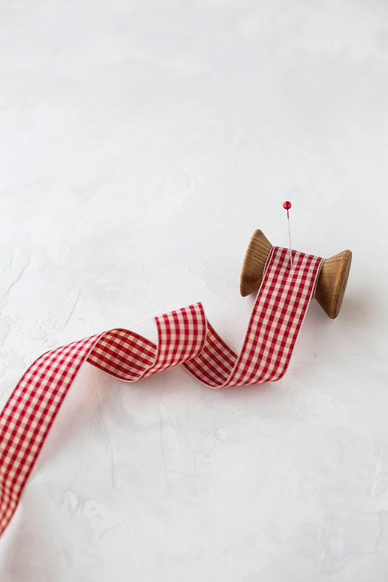 Red and White Gingham Check Wired Ribbon 1.5 X 10 Yards With Red