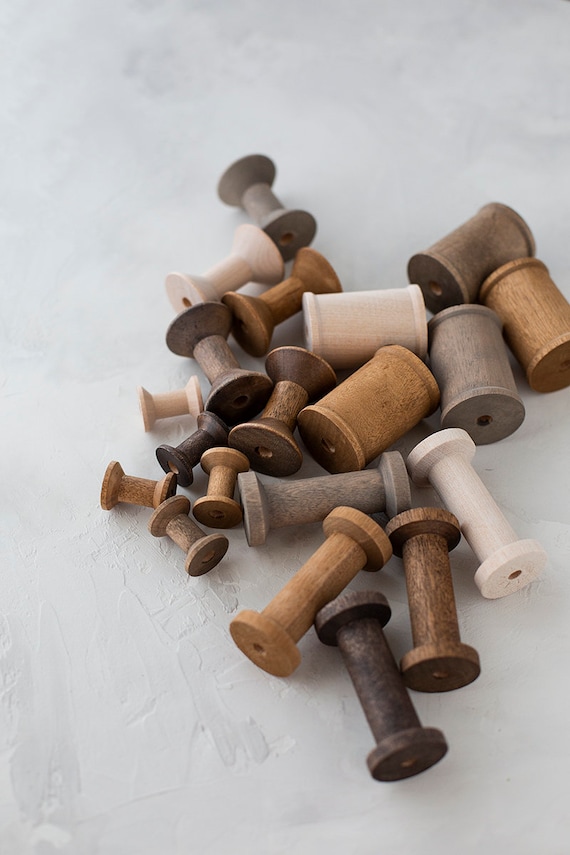 Empty Stained Wood Spool • Dark Walnut / Aged Oak / Honey Oak / Gray-Wash / Unstained