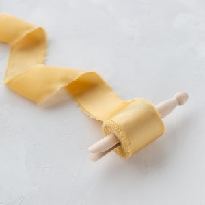 Yellow Gold Frayed Edge Charmeuse Faux Silk Ribbon • 1.5&quot;