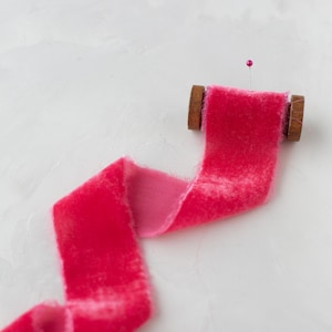 Pink Punch Frayed Edge Velvet Ribbon • 2&quot; (3 yards)