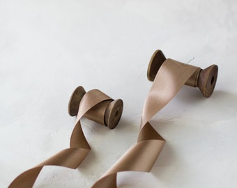 Earth Taupe Luster Double-Faced Satin Ribbon • 7/8" • 1.5" • 2.5"