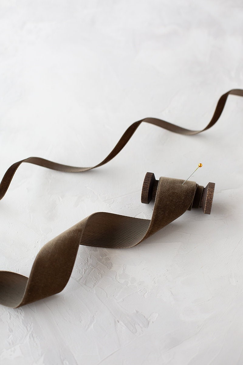 Chocolate Straw String Ribbon Milk Chocolate Brown Swiss Velvet Ribbon • 1/8