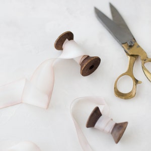 Cream Beige + Mauve Pink Variegated Bias-Cut Silk Ribbon: Hand-Dyed, Raw Edge • 1/2&quot; • 5/8&quot; • 1&quot; •  1.5&quot; • 2.5&quot;