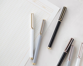 Black + White + Gray Felt Tip Black Ink Pen Set w/ Metallic Gold or Rose Gold Accents