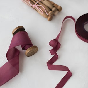 Berry Wine Bias-Cut Hand-Dyed Silk Ribbon • 1/2" • 5/8" • 1" •  1.5" • 2.5"