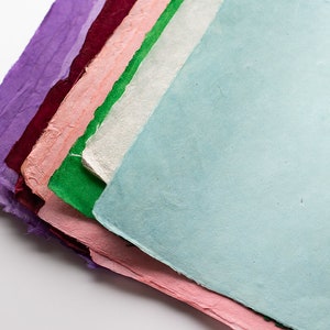Lokta Handmade Wrapping Paper Sheets w/ Deckled Edges Green / Blue / Gray / Black / Brown / Pink / Red / Purple / Natural Aqua
