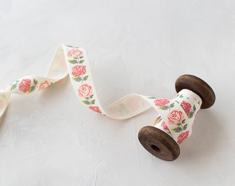 Red Pink Rose + Natural Cotton Ribbon • 3/4"