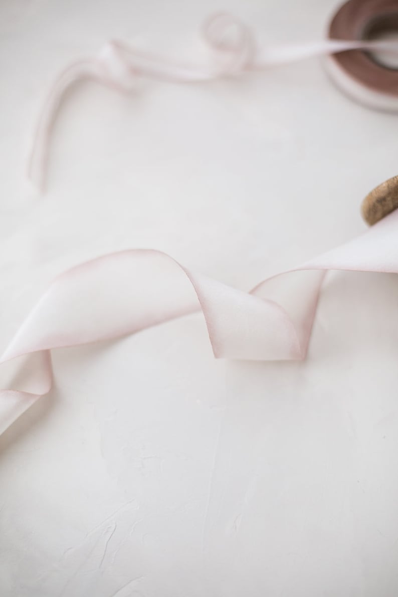 Beige Rose Mauve Edge White Variegated Bias-Cut Hand-Dyed Silk Ribbon \u2022 12 \u2022 58 \u2022 1 \u2022 1-12 \u2022 2-12