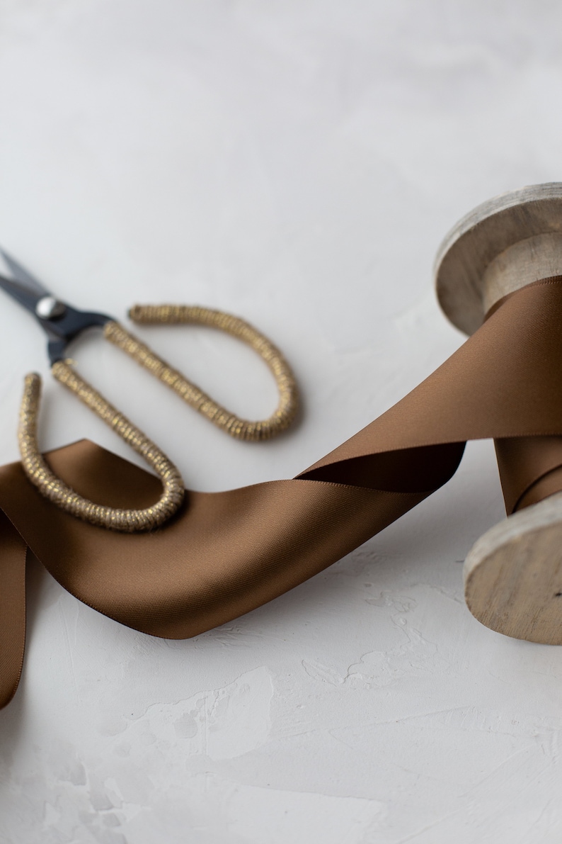 Coffee Ribbon Coffee Brown Double-faced Satin Ribbon • 1.5