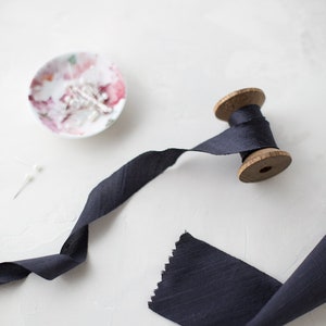 Deep Gray Bias-Cut Dupioni Silk Ribbon • 3/4&quot; • 2&quot;