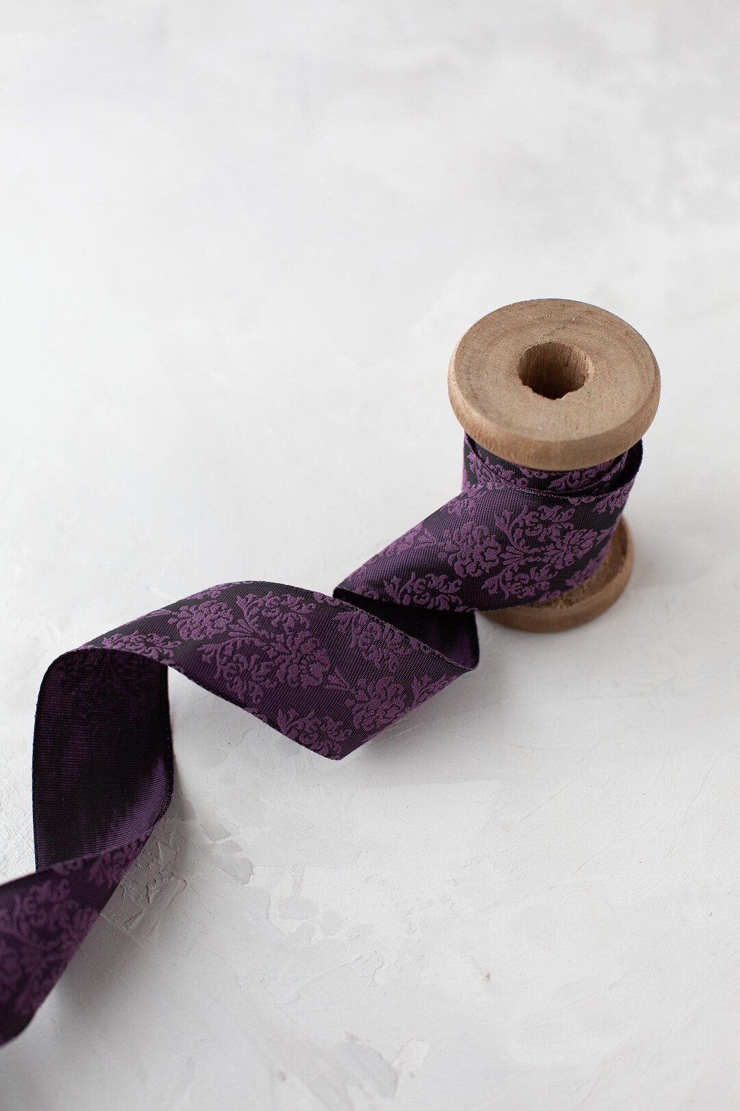 Purple Baroque Floral Lightly-wired Ribbon • 1.5