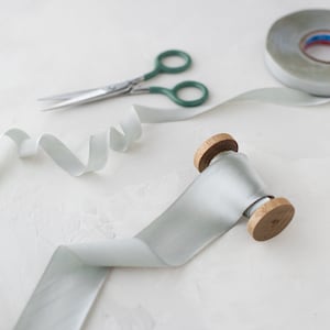 Silver Mist Gray Bias-Cut Silk Charmeuse Ribbon: Hand-Dyed, Raw Edge • 1/2&quot; • 5/8&quot; • 1&quot; •  1.5&quot; • 2.5&quot;