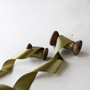 Olive Moss Green Luster Double-Faced Satin Ribbon • 5/8&quot; • 7/8&quot; • 1.5&quot; • 2.5&quot;