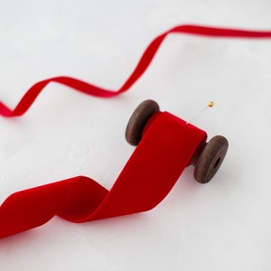 Bright Red Swiss Velvet Ribbon • 1/8&quot; • 1/4&quot; • 3/8&quot; • 5/8&quot; • 7/8&quot; • 1.5&quot; • 2&quot;