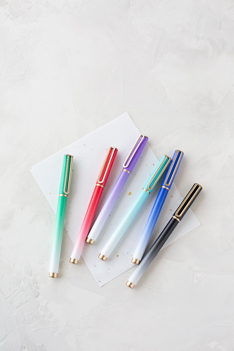 Ombre Felt Tip Colored Ink Pen Set W/ Metallic Gold Accents Green