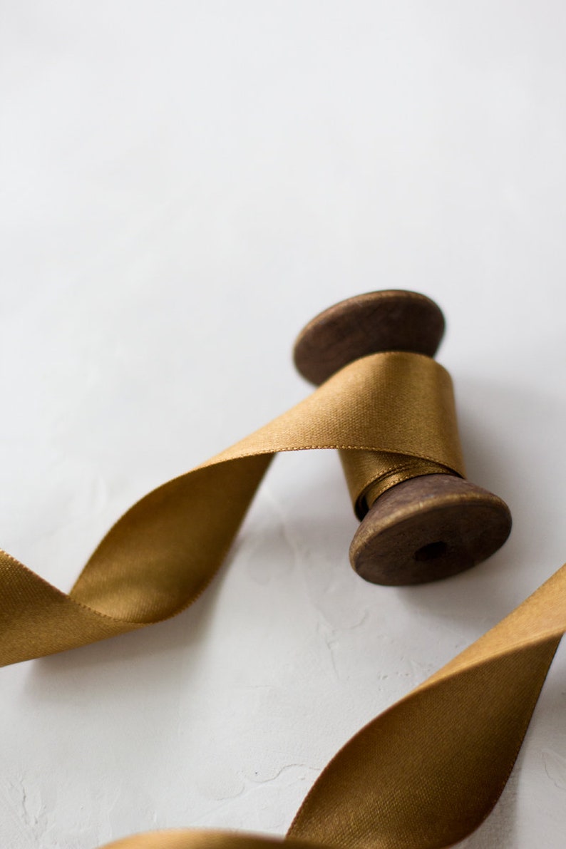 Antique Gold Bronze Luster Double-faced Satin Ribbon • 7/8