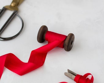 Scarlet Red Hand-Dyed Habutai Silk Ribbon • 1/8" • 1/4" • 1/2" • 1.25"