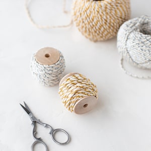 Chunky Metallic Natural Twine on Wood Spool • 10 yards • Gold / Silver