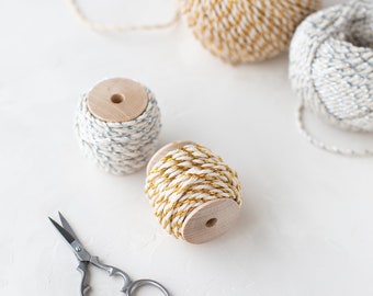Chunky Metallic Natural Baker's Twine on Wood Spool • 10 yards • Gold / Silver