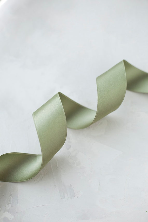Sage Green Lightly-wired Satin Ribbon 1 1-1/2 2-3/4 