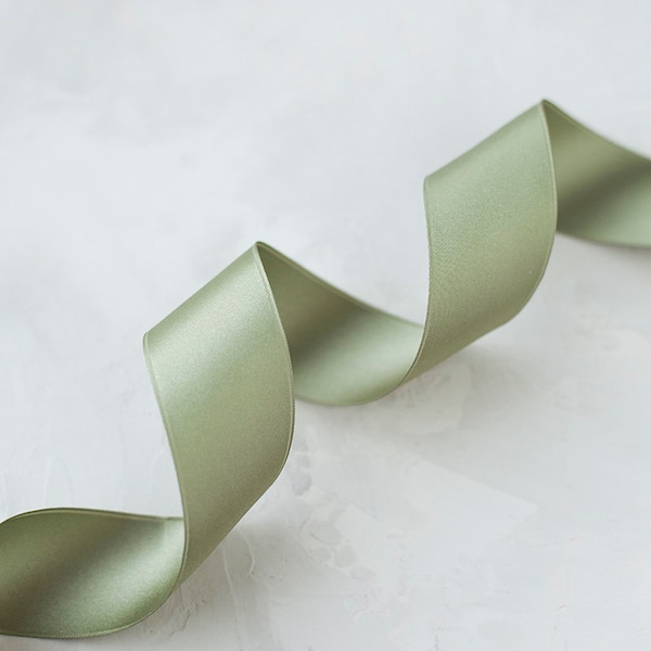 Sage Green Lightly-Wired Satin Ribbon • 1" • 1.5" • 2.75"