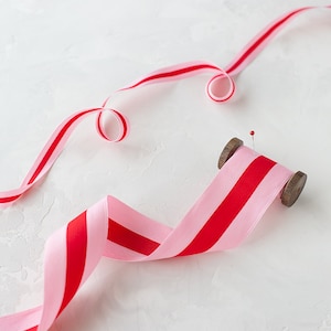 Candy Pink + Red Bold Stripe Grosgrain Ribbon • 5/8” • 2"