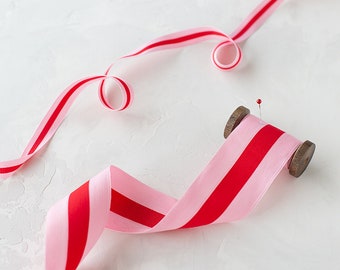 Candy Pink + Red Bold Stripe Grosgrain Ribbon • 5/8” • 2"