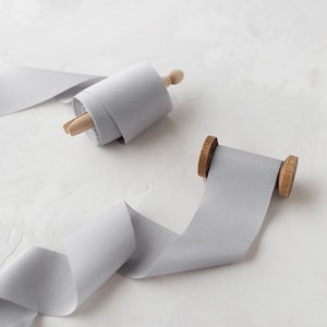 Silver Gray Shimmer Crepe Faux Silk Ribbon • 2&quot;
