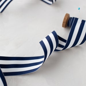 Navy Blue White Stripe Grosgrain Ribbon 7/8 1.5 image 2