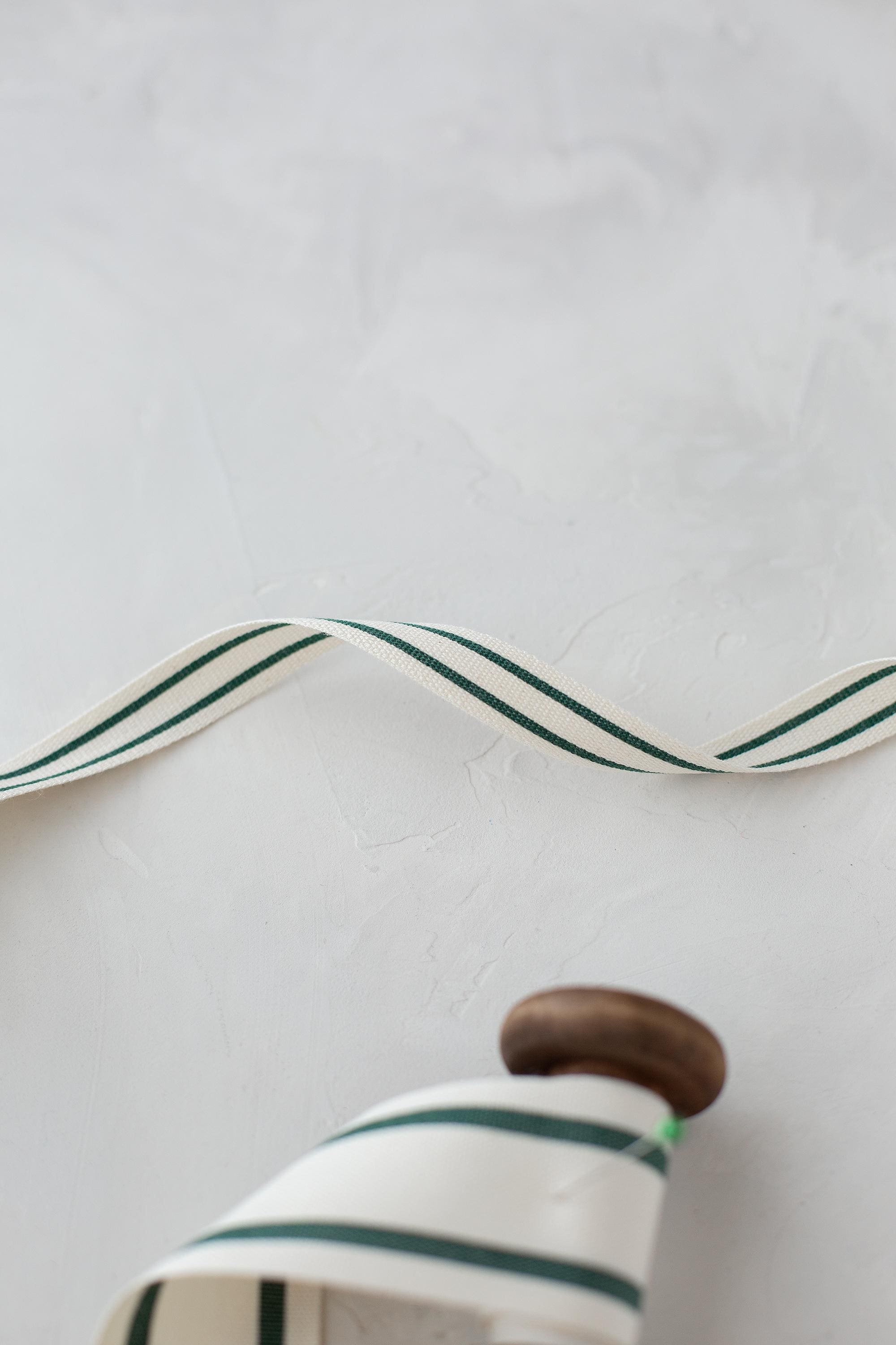 Deep Forest Green + Natural Double Stripe Cotton Blend Ribbon • 5/8 ...