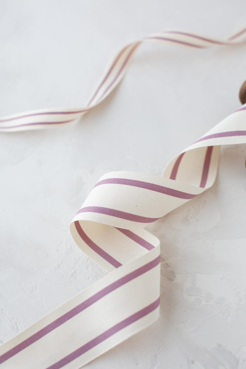 Dusty Purple + Natural Double Stripe Cotton Blend Ribbon • 5/8” • 1.5 ...