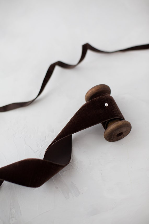Dark Chocolate Brown Swiss Velvet Ribbon • 1/8" • 1/4" • 3/8" • 5/8" • 7/8" • 1.5" • 2"