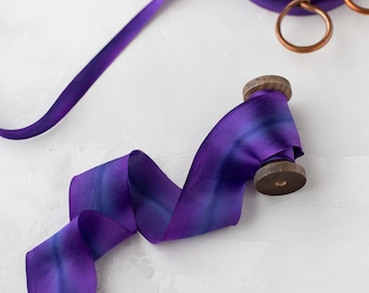 Blue Violet Variegated Bias-Cut Hand-Dyed Silk Charmeuse Ribbon • 1/2" • 5/8" • 1" •  1.5" • 2.5"