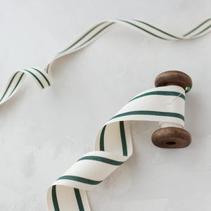 Ruban mélange de coton vert forêt foncé + double rayure naturel • 5/8 po. • 1,5 po.