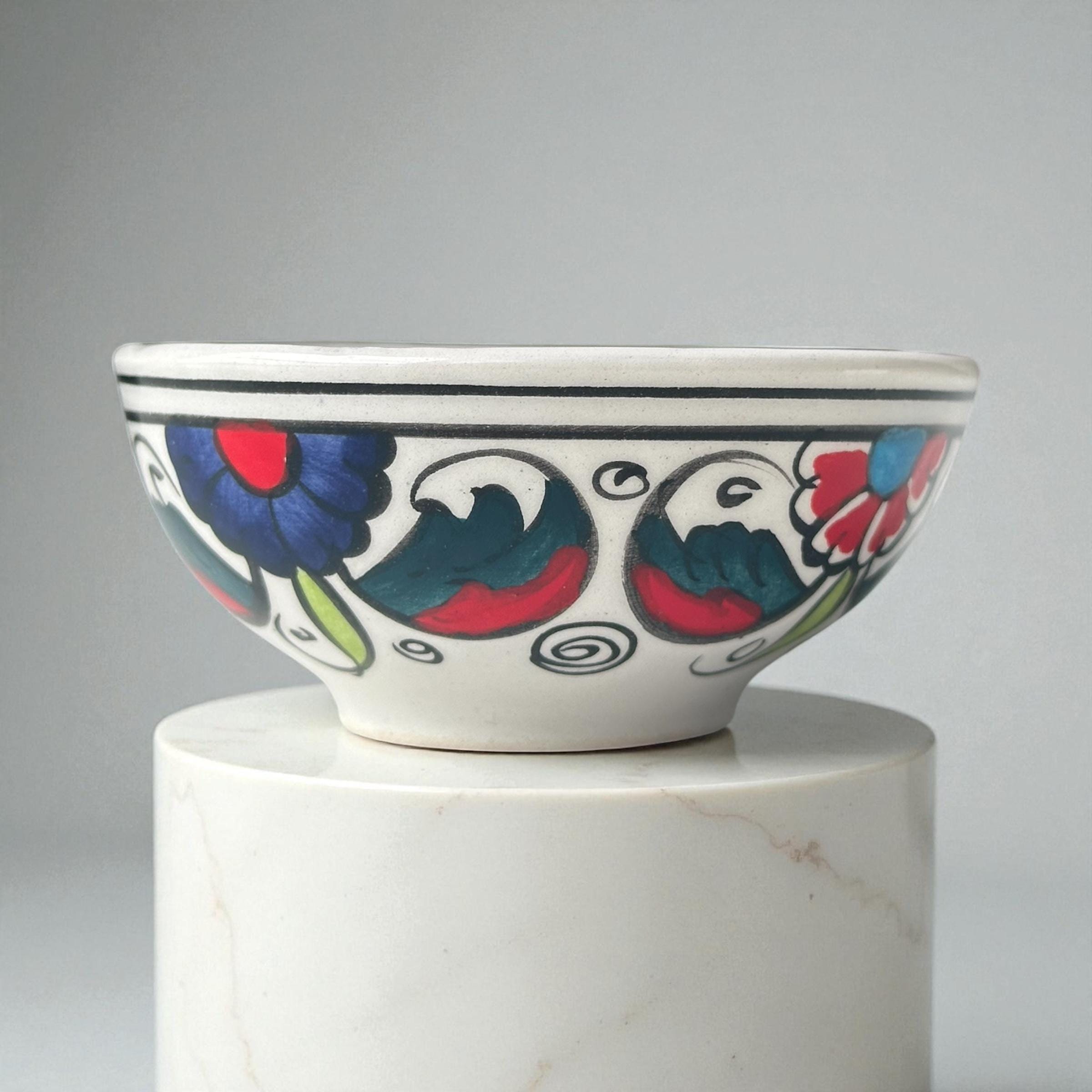 Handmade Iznik Ceramic Bowls, Turkish Floral Decor, Set of 4