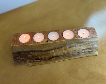 Handcrafted live edge cypress candle holder