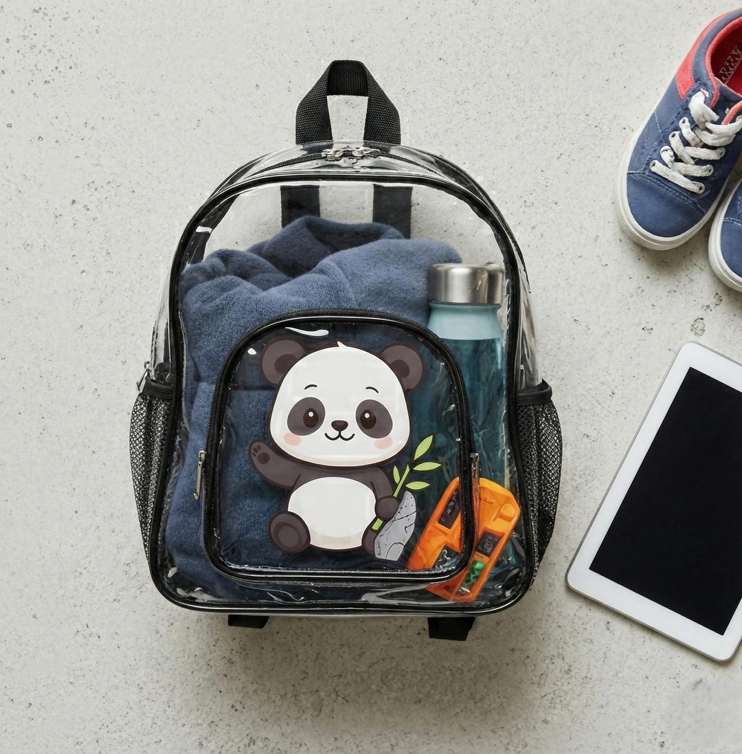 Panda Clear Backpack | Stadium Approved, Kawaii Kids School Bag - Etsy
