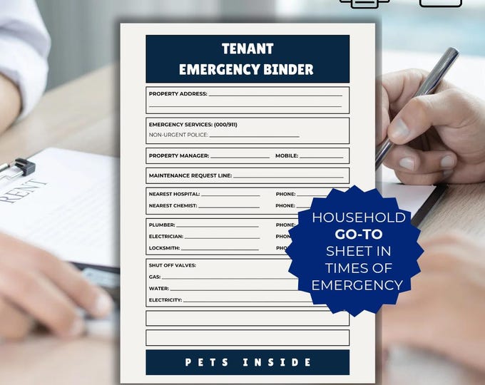 Household Emergency Sheet | Quick Access for Property Issues | Important Tenancy Info on one sheet!