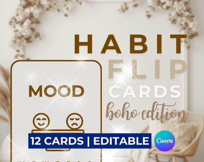 Boho Habit Tracker Cards Printable: 12 Motivational Routine Builder Flip Cards