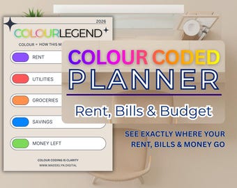 Rent, Bills and Money Planner + Calendar | Undated basic budget tracker | Colour Code Therapy