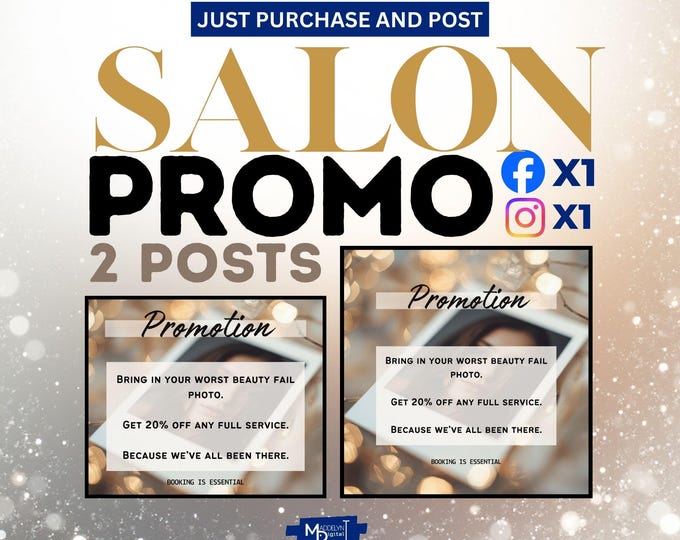 Done-For-You Social Media Promo Posts | Beauty Services Instagram + Facebook Posts Included