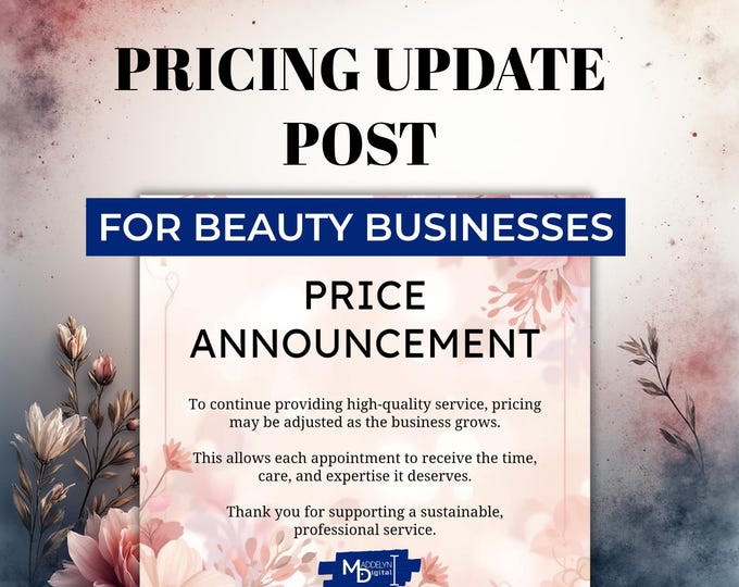 Beauty Service Pricing Announcement Template | Social Media Post (Canva Editable, Digital Download)