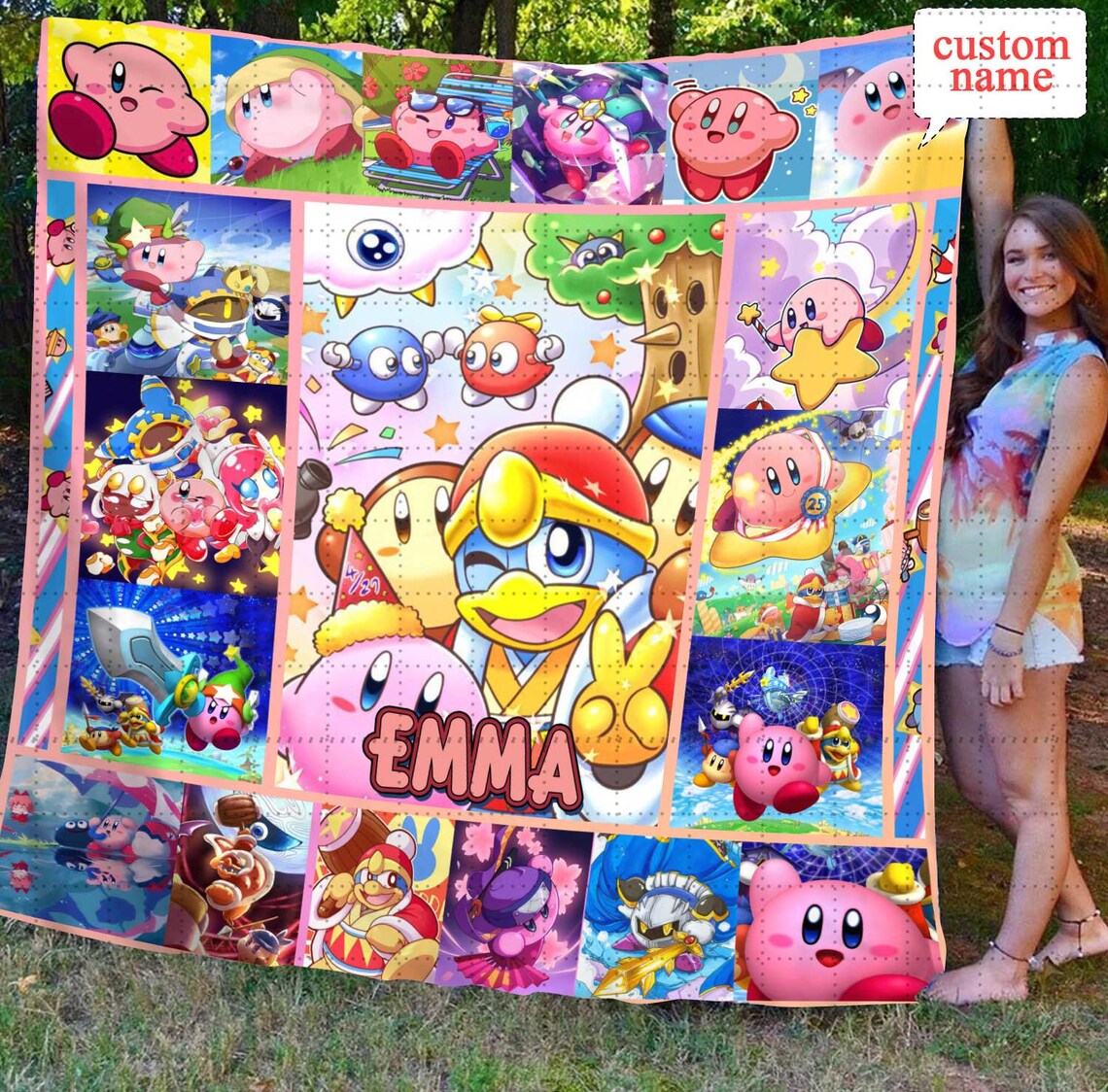 Personalized Kirby Game Quilt Blanket Gaming Inspired Kirby Etsy