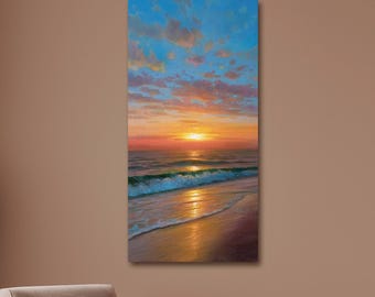 Golden Sunset Seascape Painting | Handmade Coastal Oil Art | Sea Sunset 5