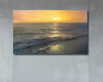 Golden Horizon Waves | Handmade Sunset Seascape Oil Painting | Sunset on the Waves 3